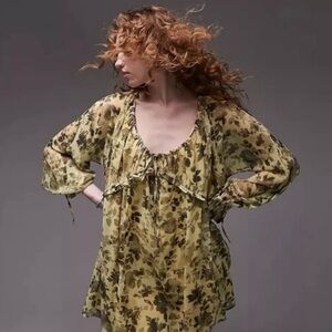 TOP SHOP FORAL BABYDOLL MINI DRESS